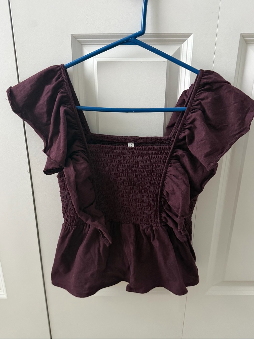 American Eagle Y2K Plum Smocked Peplum Ruffle Blouse Top Boho Fairy